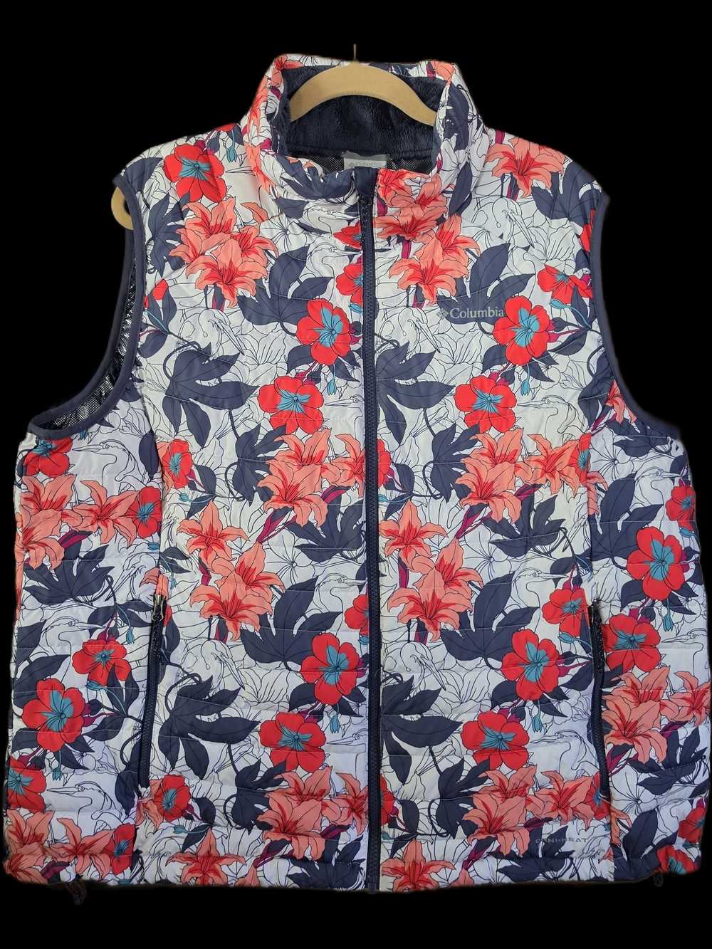 EUC Columbia Women's Floral Packable Omni-heat Vest White, Teal & Coral 2x